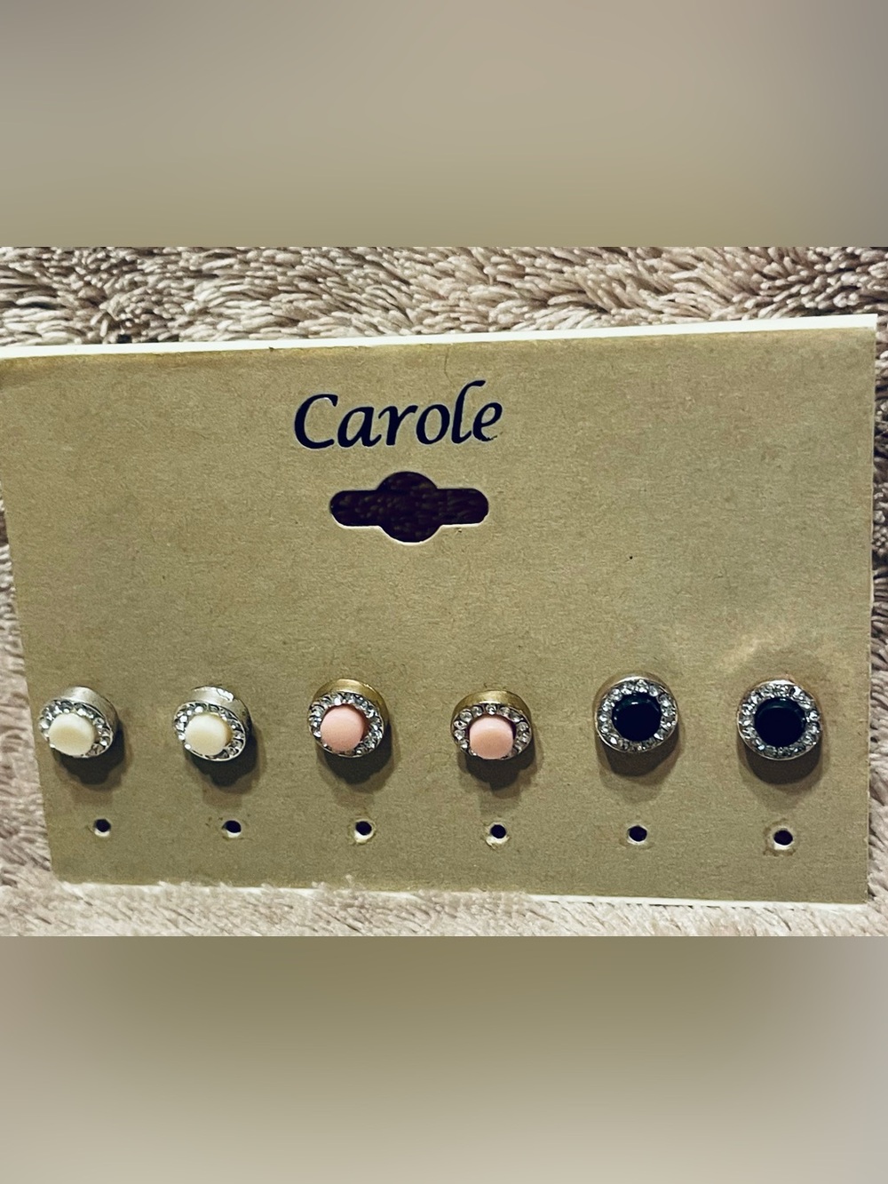 Carole 3-Pair Stud Earring Set — Cream, Pink & Black